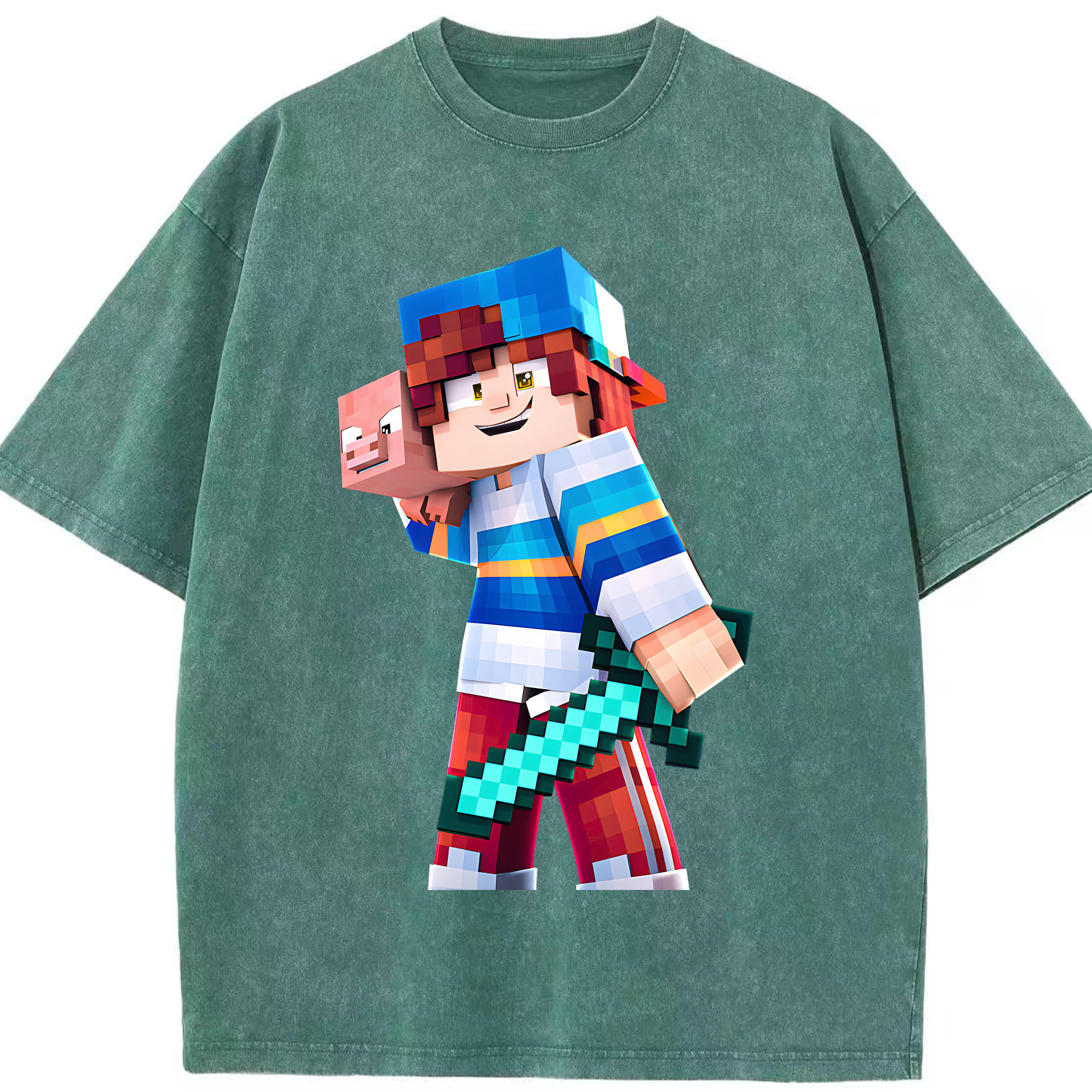 （画像用） マインクラフト ブロックの世界 Minecraft MC Block world 綿100% ヴィンテージ風 半袖Tシャツ（フロントプリント）